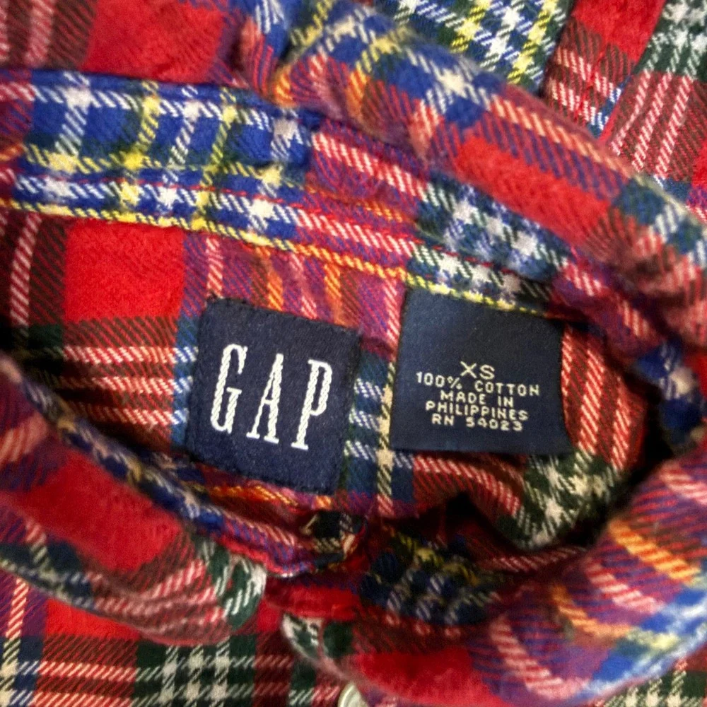 Vintage Gap Boys Red Plaid Flannel Shirt Long Sleeve Button Down XS Cotton